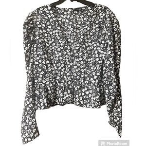 ASOS Design Cropped Floral Cottagecore Button Detail Long Sleeve Blouse Size 14